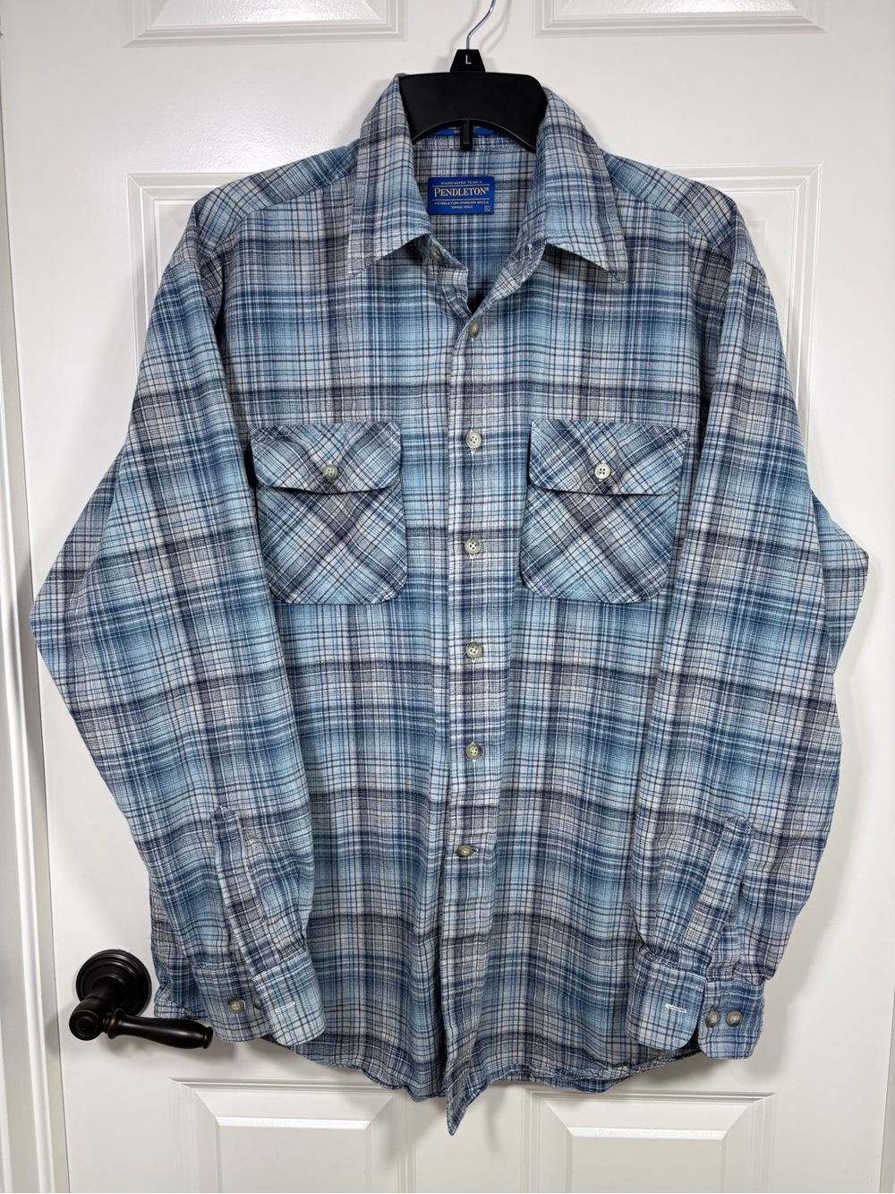 Pendleton Hiker Shirt Long Sleeve Button Up Shirt Men’s L Blue Plaid